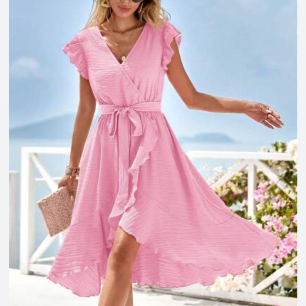 SHEIN Pink High Low Ruffle Dress